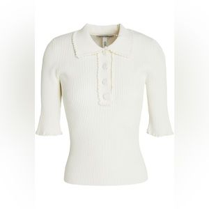 Autumn Cashmere scalloped ribbed-knit polo shirt